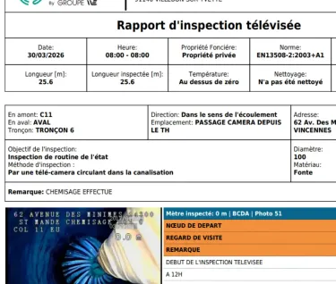 Rapport final et traçabilité après réhabilitation de canalisation